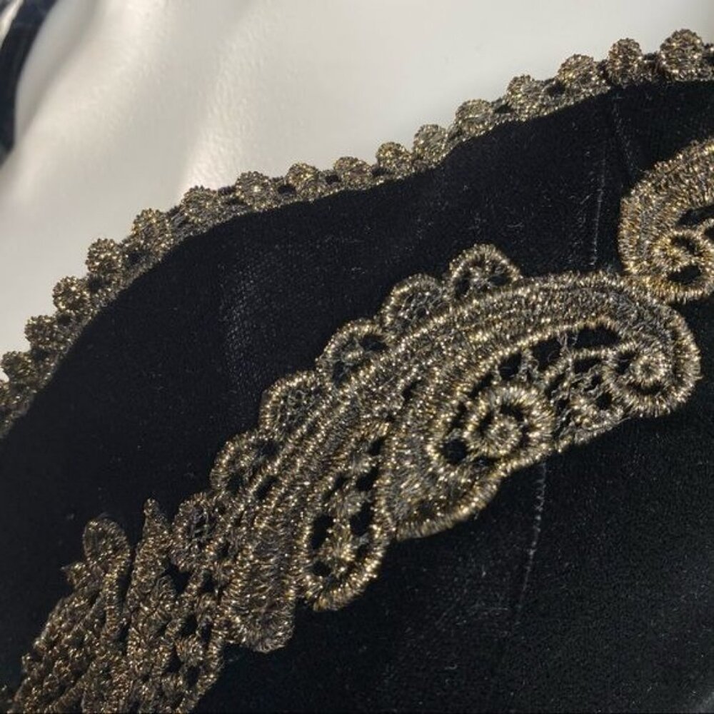 Vintage Cachet Bari Protas Prom Dress Black Velvet Gold Shimmery Evening Gown US - Picture 5 of 13